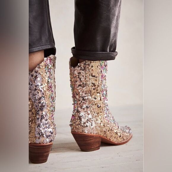 NEW MOMO NewYork ASTERIA SEQUIN ANKLE BOOTS X FREE PEOPLE - Picture 4 of 9